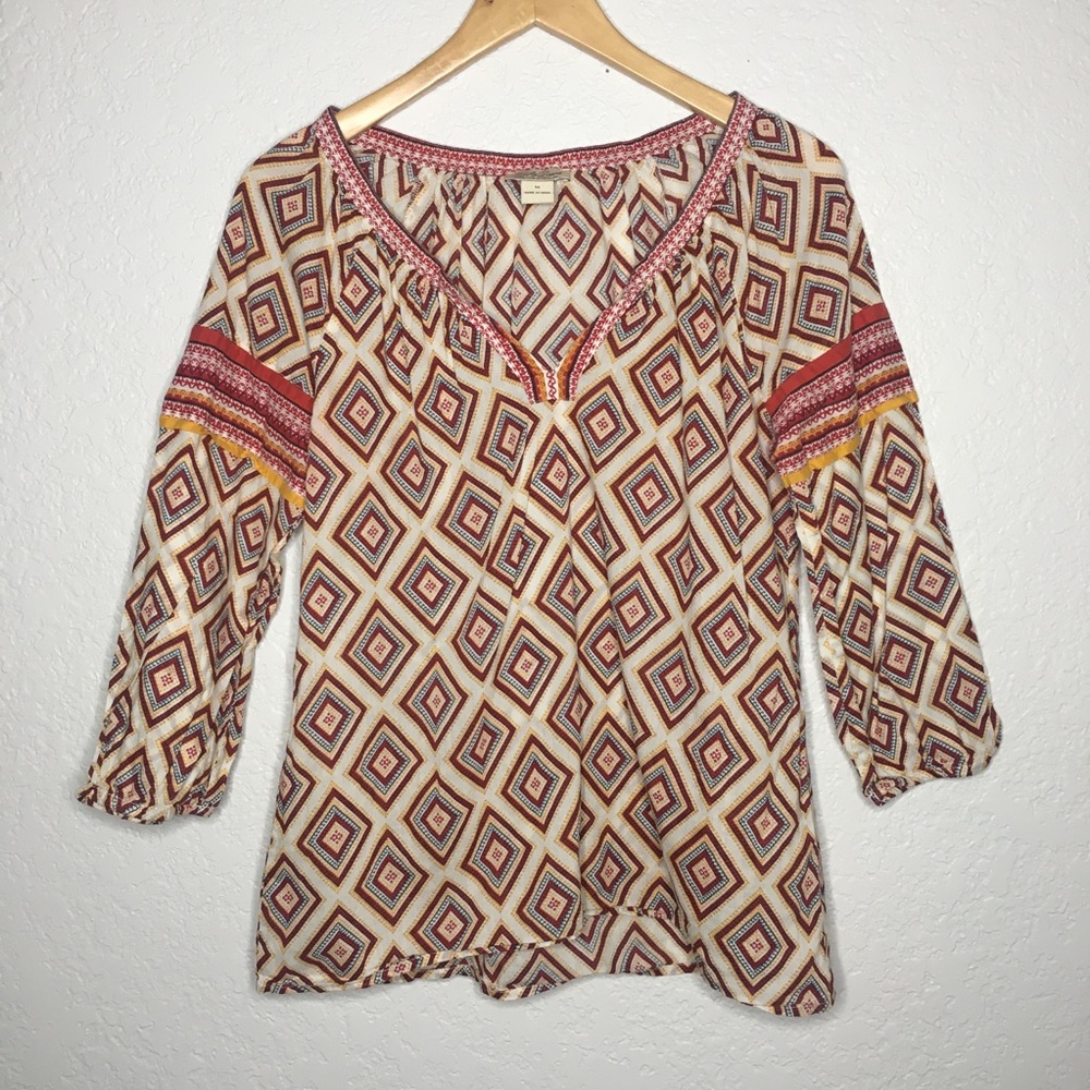 Lucky Brand 3/4 Sleeve V-Neck Geometric Women's